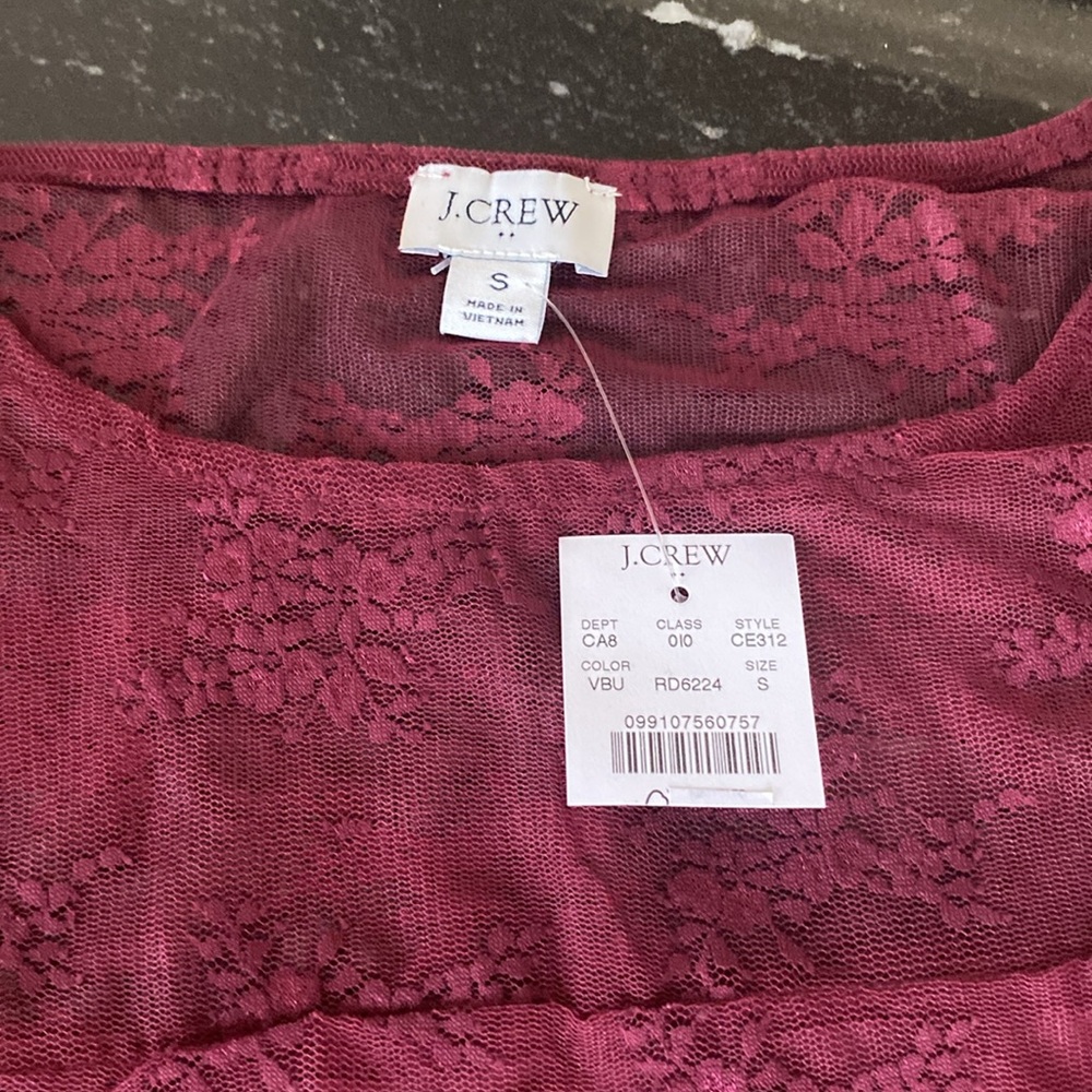 J. Crew Burgundy Floral Lace Lined Top w Stretch Small NWT Sold Out at J. Crew! - Picture 4 of 6
